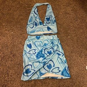 blue skirt and halter top set